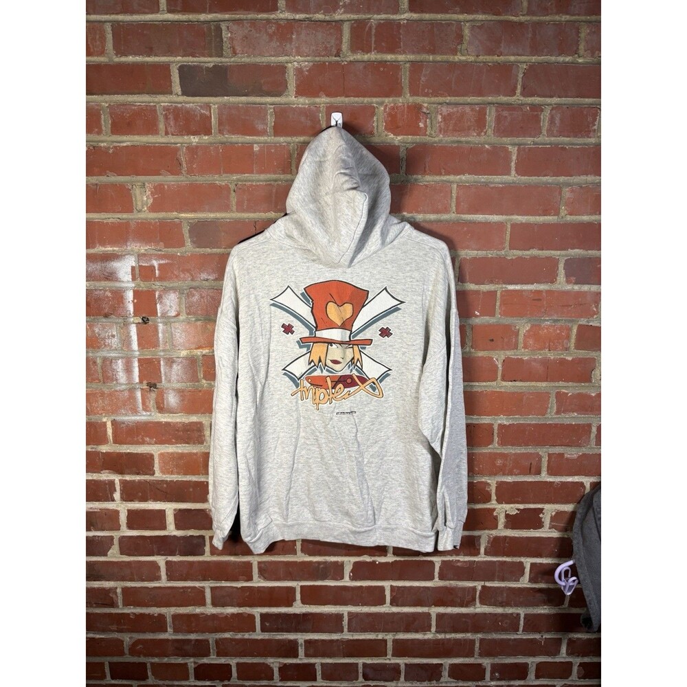 Vintage 90s Standard Deluxe Zip Up Skater Hoodie Triple X Grey Adult Medium